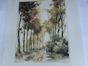zvab Spaziergang am Birkenweg. Lithographie um 1960 nach einem Aquarell von Hebbelinck Roger (1912 - 1987)